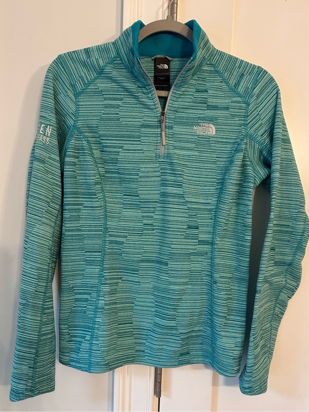 The North Face Women's Teal Striped Quarter-Zip Pullover